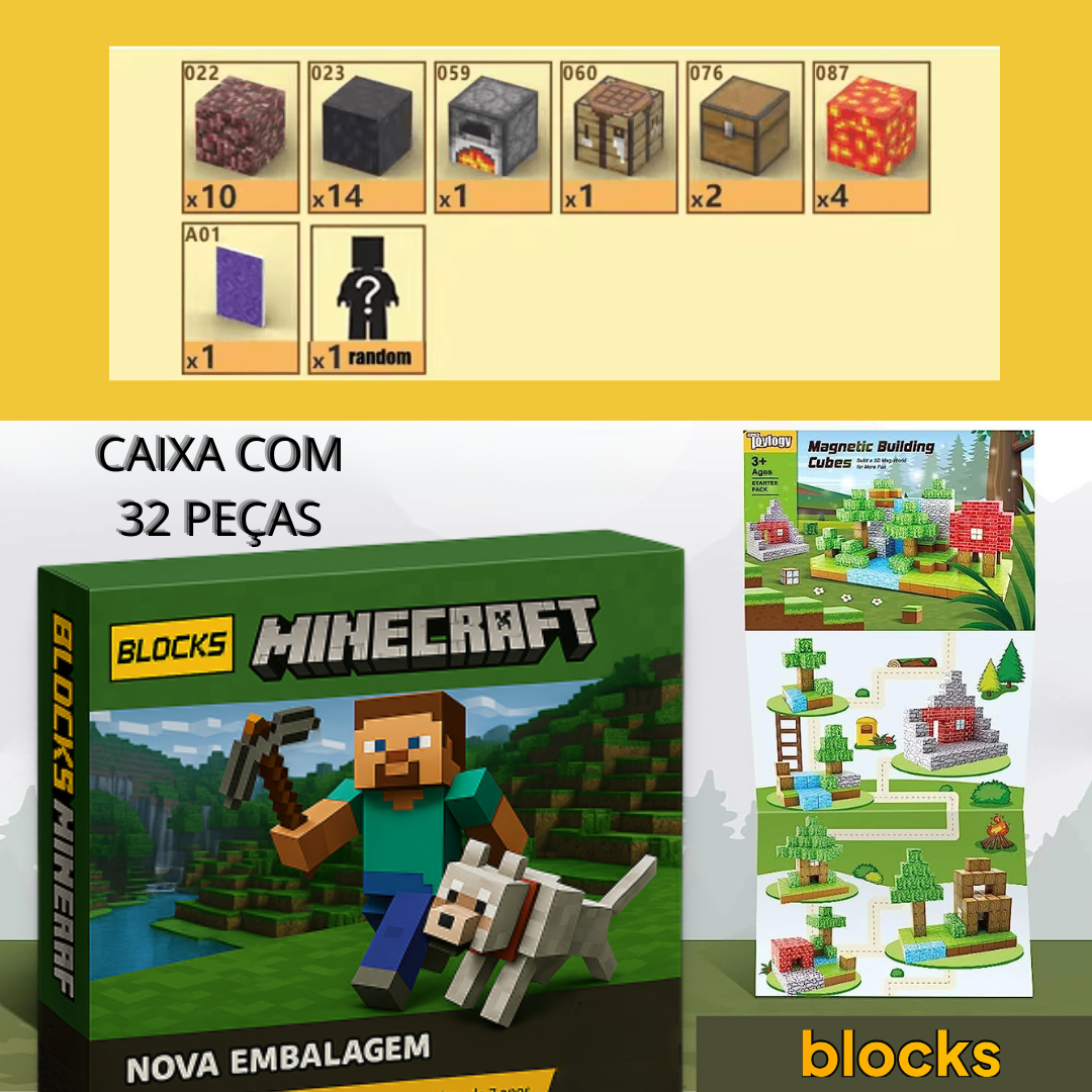 Portal do Nether Minecraft - 32 / 48 / 77 Peças + (5 Bonecos Grátis)