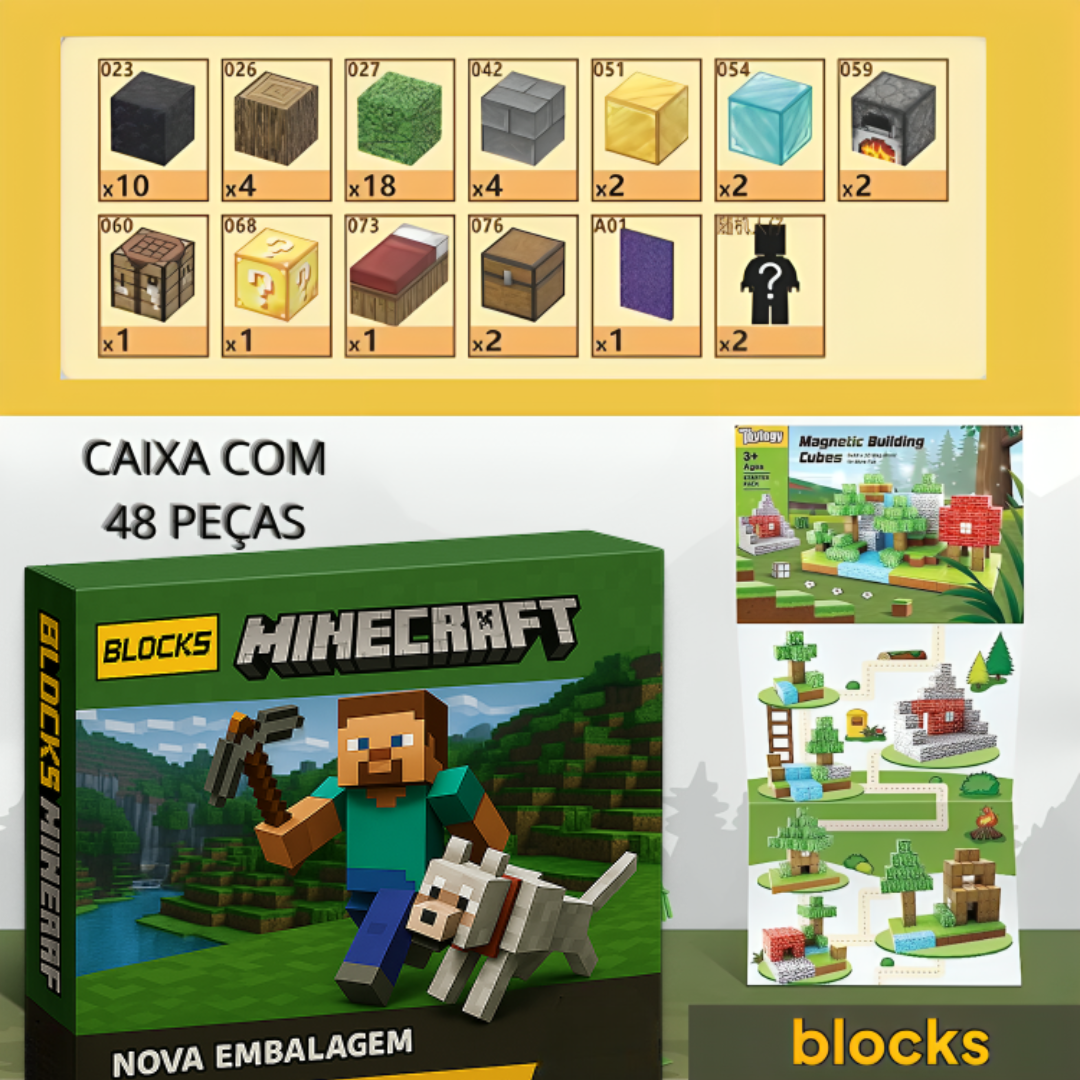 Portal do Nether Minecraft - 32 / 48 / 77 Peças + (5 Bonecos Grátis)
