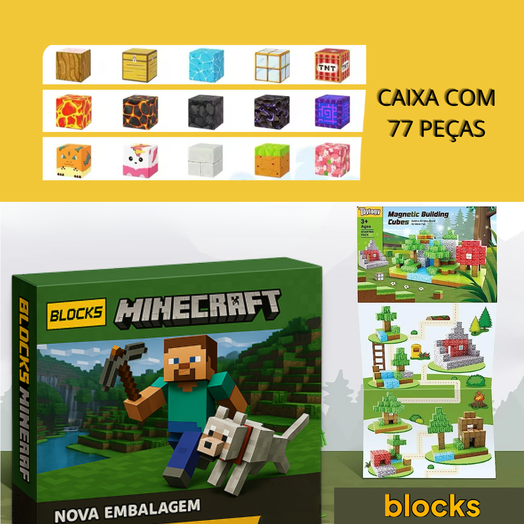 Portal do Nether Minecraft - 32 / 48 / 77 Peças + (5 Bonecos Grátis)