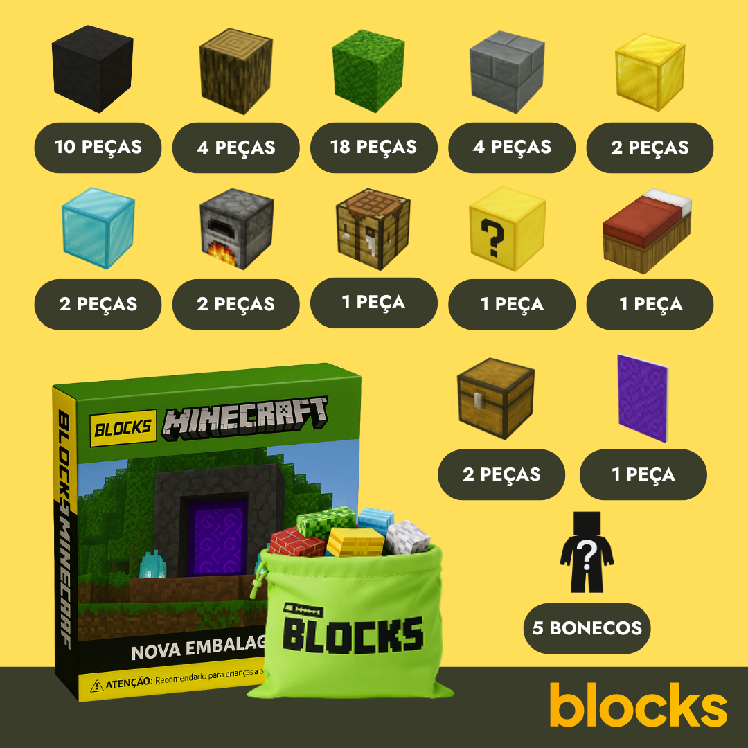 Portal do Nether Minecraft - 32 / 48 / 77 Peças (+6 Bonecos)