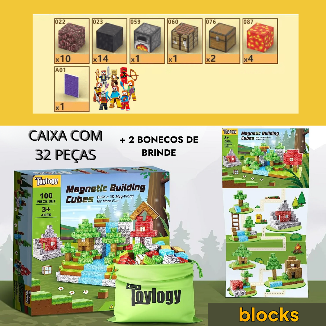 Portal do Nether Minecraft + 6 Bonecos Exclusivos - 32 / 48 / 77 Peças