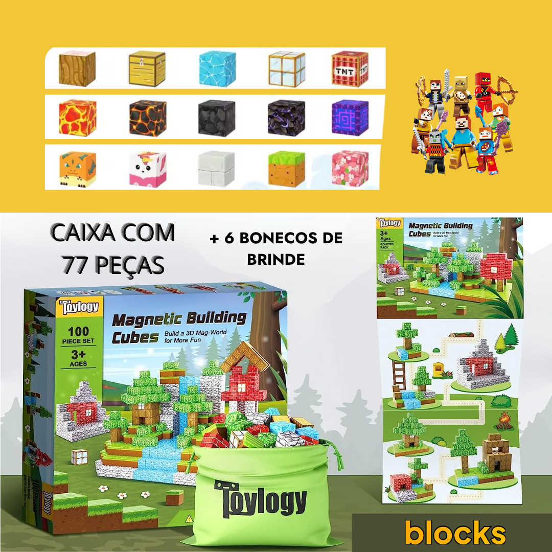 Portal do Nether Minecraft + 6 Bonecos Exclusivos - 32 / 48 / 77 Peças