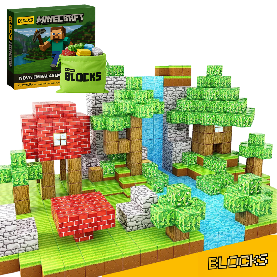 Blocos de Construção Minecraft - 48 Blocos Magnéticos (+ Espada do Mine em Tamanho Real GRÁTIS)