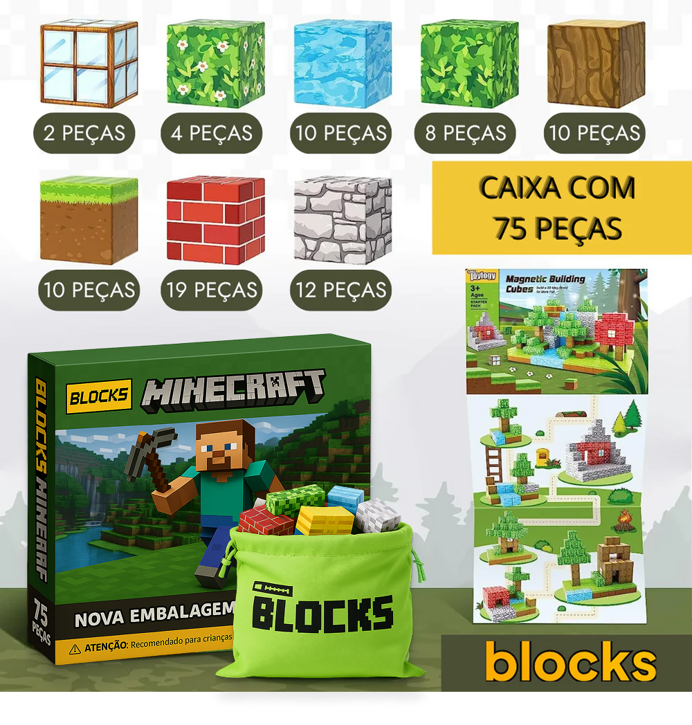 Blocos de Construção Magnética (Ganhe 5 Personagens GRÁTIS)